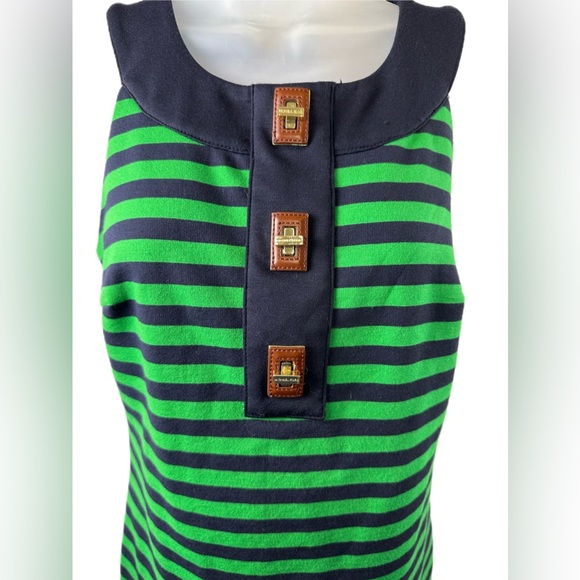 Michael - Michael Kors Striped Navy/Green Stretch Dress Sleeveless/SIZE- XS - Picture 4 of 11